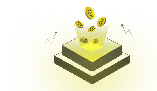 Staking Hero Image, coins falling inside a box.
